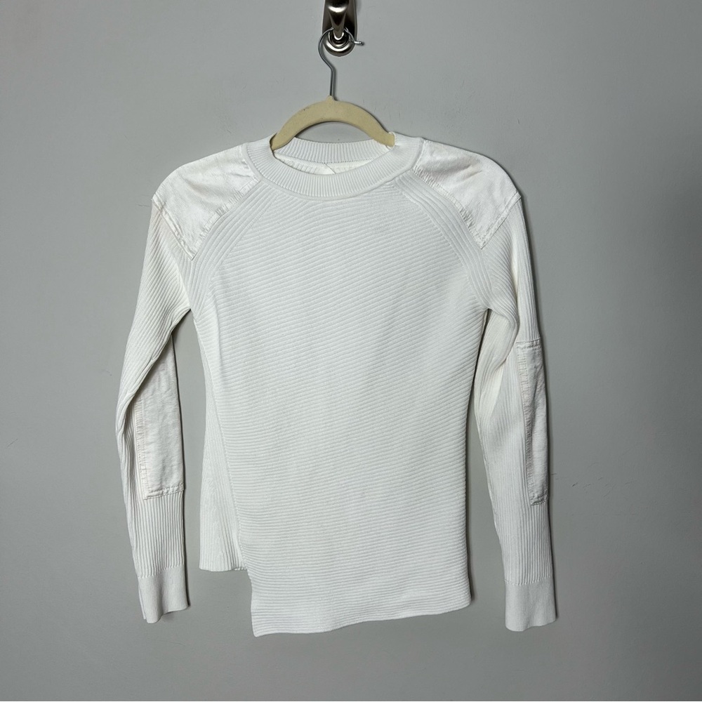 Sportmax $180 White Sweater Elbow Patch Ribbed Textured Asymmetrical 413